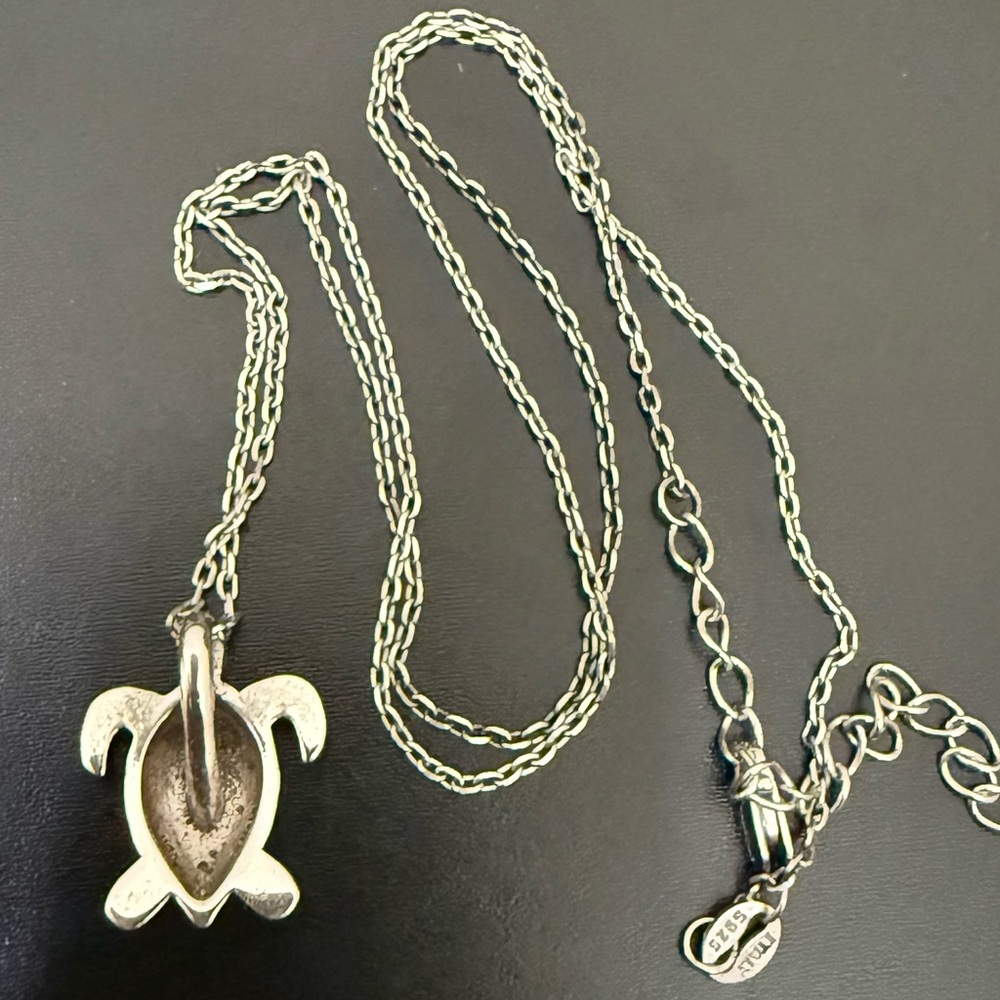 925 Sterling Silver Blue Opal Inlay Sea Turtle Pendant 16” Necklace 3g. - Picture 5 of 15